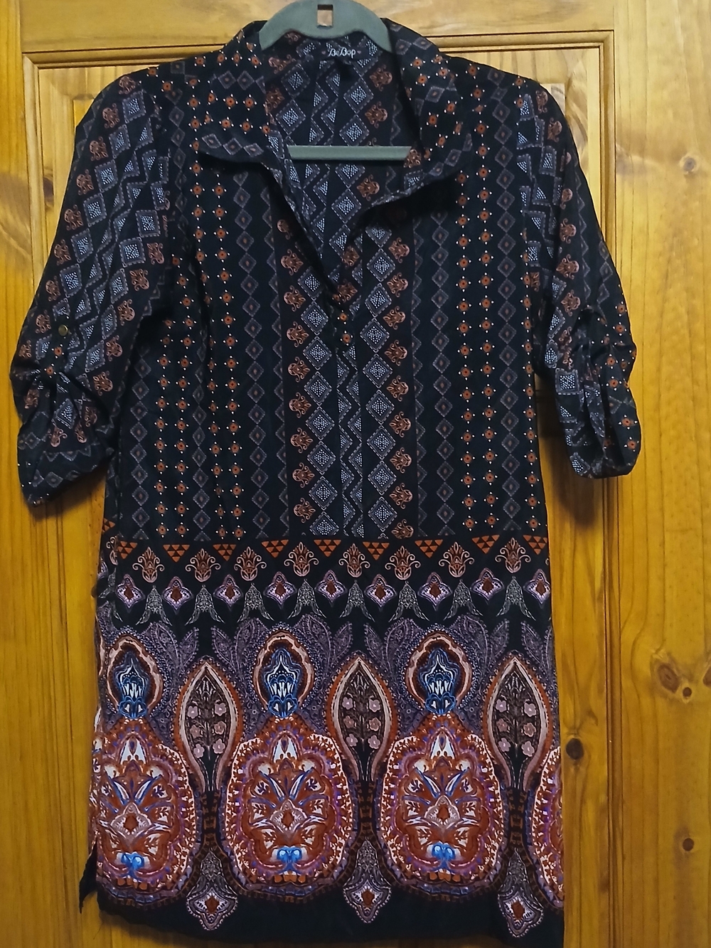 BeBop Black Dress with Red and Blue Paisley Border